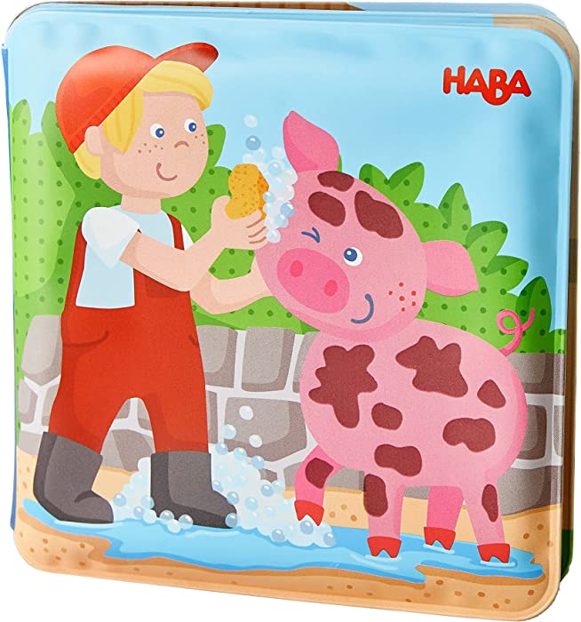 HABA Animal Wash Day - Magic Bath Book - Wipe with Warm Water and the "Muddy" Pages Come Clean