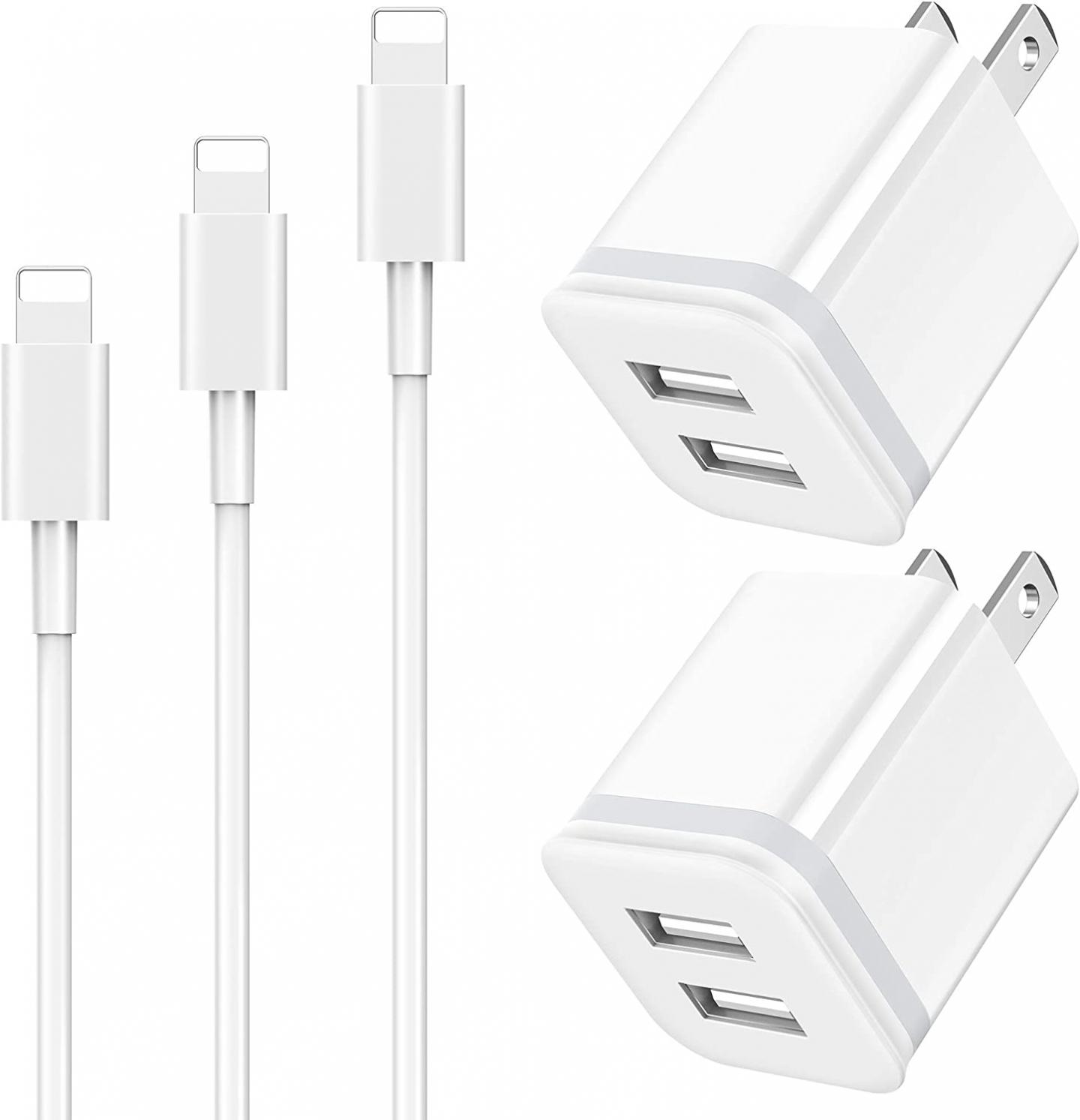 Phone Charger Cable 3ft 6ft 10ft with Wall Plug, LUOATIP 5-Pack Long Charging Cord + Dual Port USB Block Cube Adapter Replacement for iPhone 11 XS/XS Max/XR/X 8/7/6/6S Plus SE/5S/5C, Pad, Pod