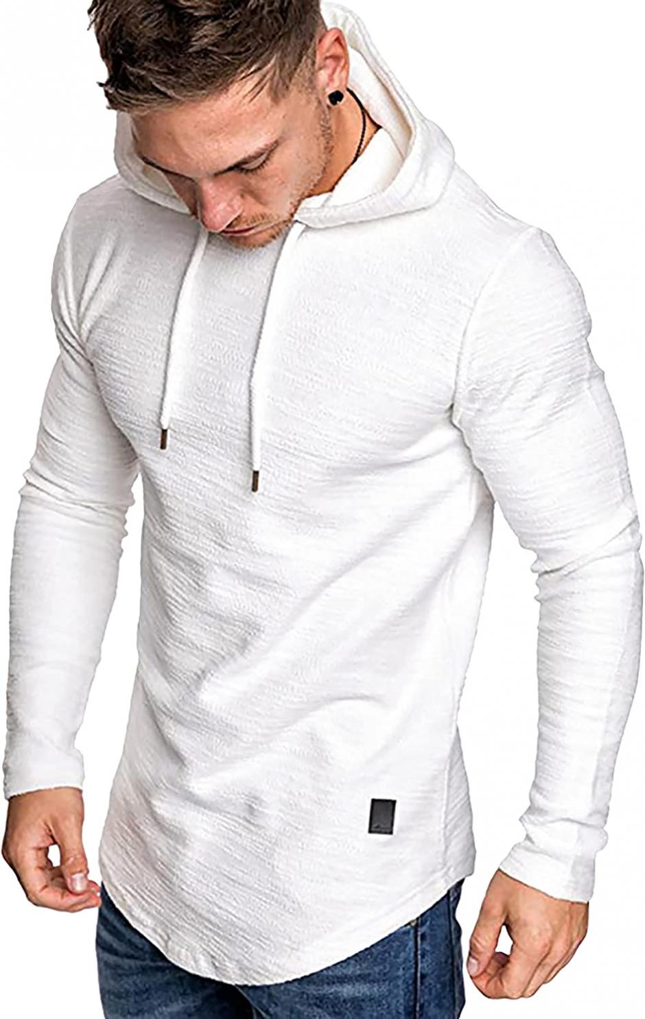 Mens Fashion Athletic Hoodies Sport Sweatshirt Solid Color Fleece Pullover