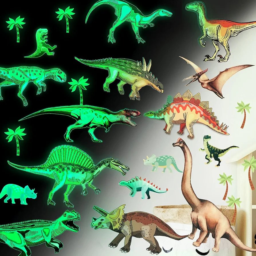 39 Pieces Dinosaur Wall Decals for Kids Living Room Glow in The Dark Stickers Large Dinosaur Wall Decor Stickers for Living Room,Classroom, Baby Birthday Christmas Party (Luminous Material)