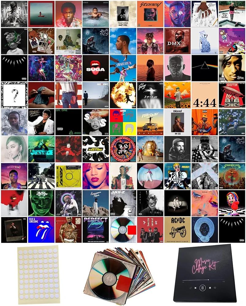 160 Pcs Album Covers | Unique Square Printed Photos 6x6 | Album Cover Posters Collage Kit | Music Posters for Room Aesthetic | Aesthetic Posters | 80 Poster Pack & 80 stickers | Album Cover Art Posters | Wall Posters