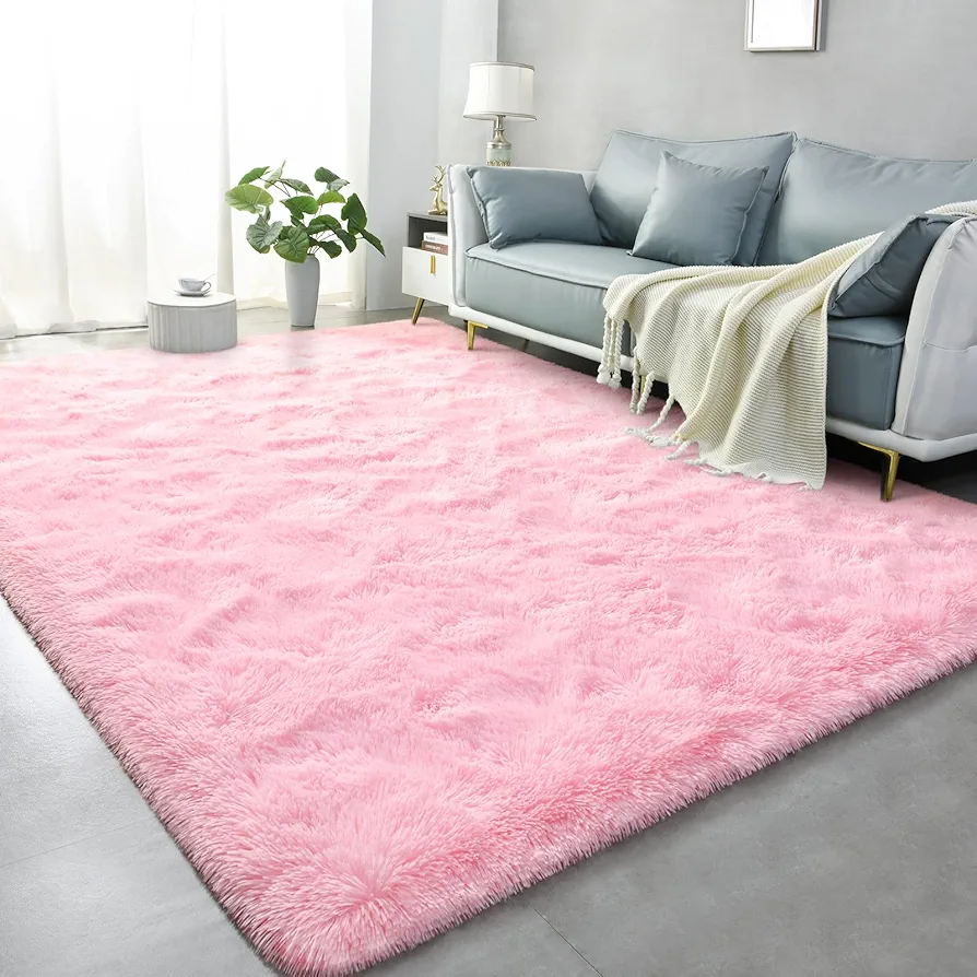 Area Rugs for Living Room, Super Soft Fluffy Fuzzy Rug for Bedroom, Pink Furry Shag Rug 4x5.9, Plush Carpet Home Decor for Girls Kids Dorm Room, Accent Indoor Non-Slip Cute Baby Nursery Rug