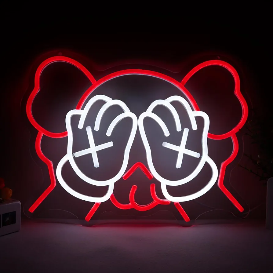 Graffiti Art Neon Lights Red Bear Led Sign for Office, Living Room, Bedroom, Book Shelf, TV Cabinet, Desktop Wall Decor Gifts for Boys Girls Fans