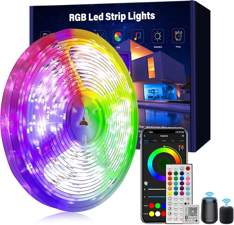 50ft Smart led Strip Lights WiFi Led Lights for Bedroom Music Sync Color Changing Led Light Strip Work with Alexa and Google Assistant RGB Led Lights for Party Room Decoration (1 Roll)