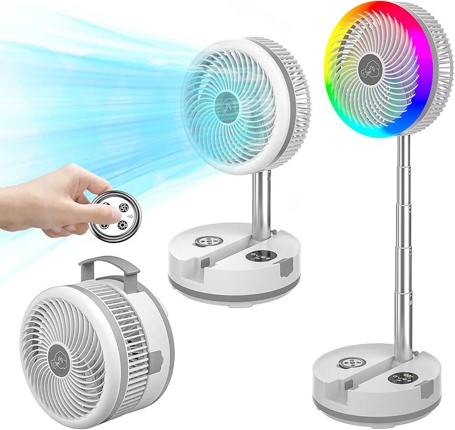 Oscillating Standing Fan, 40000mAh Rechargeable Battery Operated Fan with Remote/Timer, Portable RGB Lighting Fan, Pedestal Floor Fan for Bedroom Party Camping