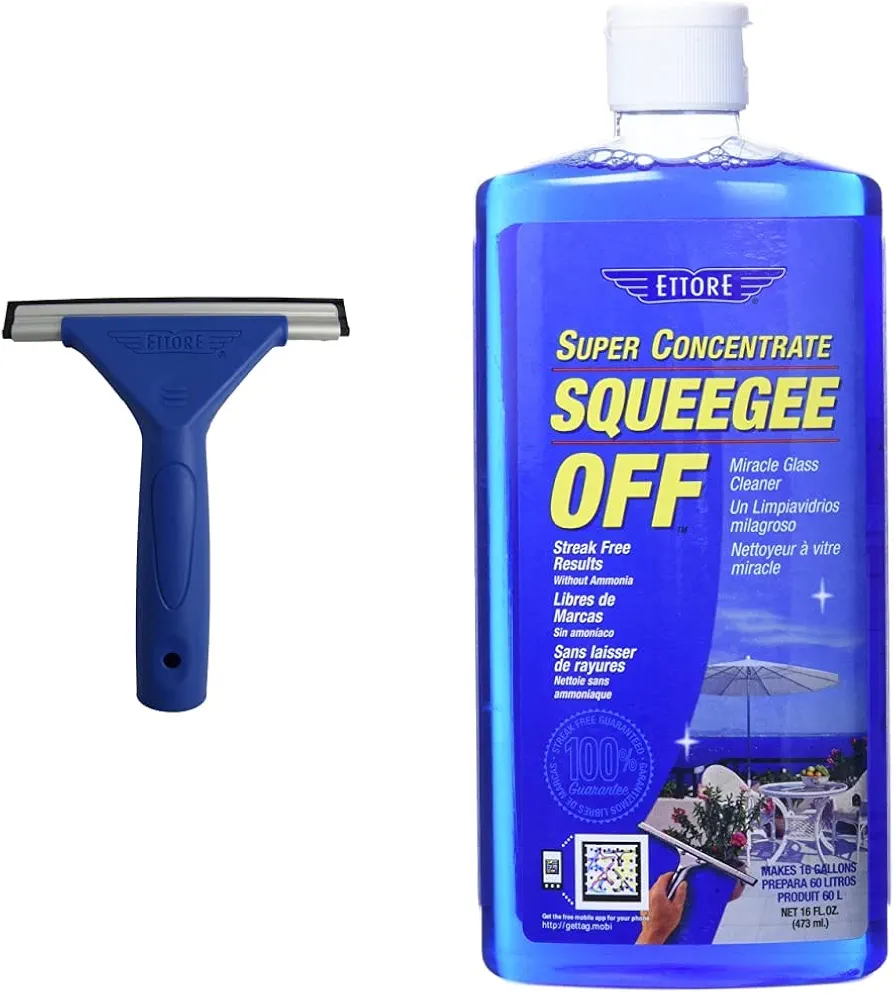 Ettore All Purpose Window Squeegee, 6 inches, Blue,17066 & 30116 Squeegee-Off Window Cleaning Soap, 16-Ounces