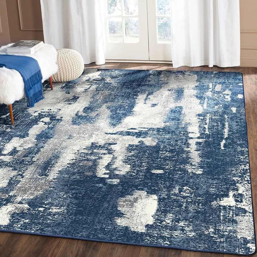 Area Rugs 8x10 for Living Room Bedroom Machine Washable Modern Abstract Soft Large Blue Rugs with Non Slip Backing, Floor Carpet for Dining Room