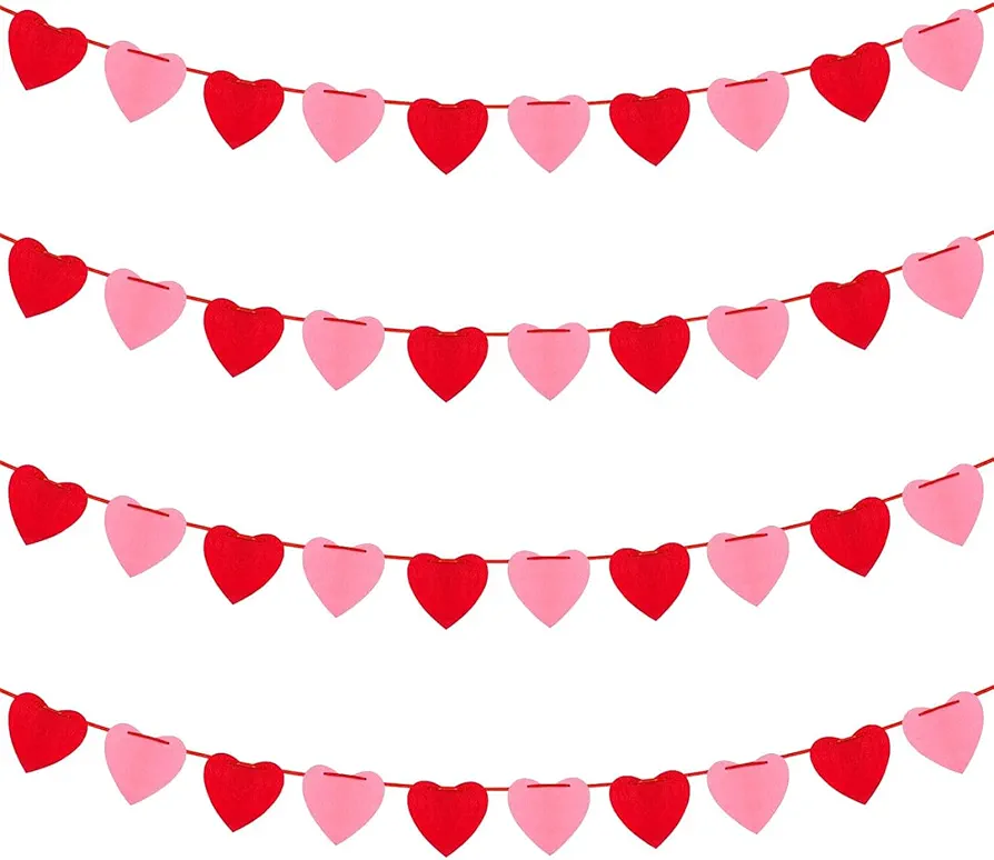 Valentines Day Decoration-3.9 Inches Valentine's Day Decor Heart Banner Pink&Red Pack of 80 NO DIY Valentine's Day Heart Felt Garland for Valentines Day Anniversary Wedding Party Supplies Decorations