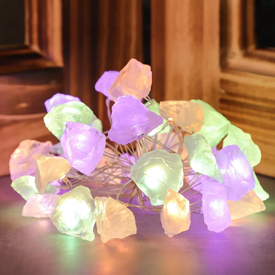 Colorful String Lights USB Plug-in Powered Battery Operated 10ft 30LEDs Fluorite Stone Twinkle Lights with Remote Fairy Decorative Lights for Indoor Christmas Party