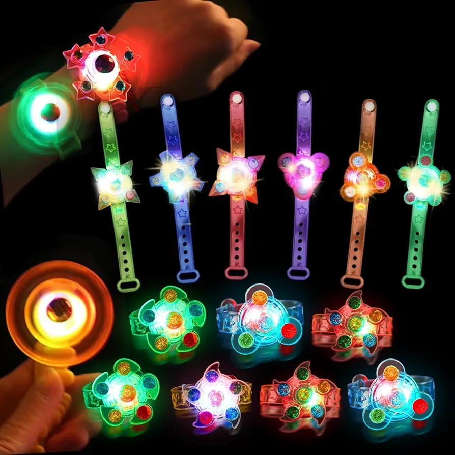 30 PACK LED Spinner Bracelets Light Up Party Favors For Kids 4-8-12, Glow Bracelet Glow in The Dark Party Supplies Light Up Toys, Classroom Kids Prizes Goodie Bag Stuffers, Easter Egg Fillers Gift