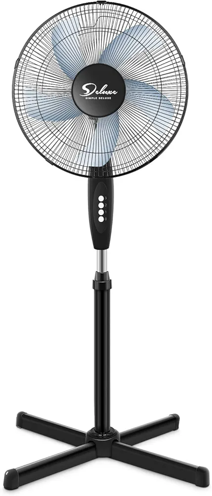 Simple Deluxe Oscillating 16″ 3 Adjustable Speed Pedestal Stand Fan for Indoor, Bedroom, Living Room, Home Office & College Dorm Use