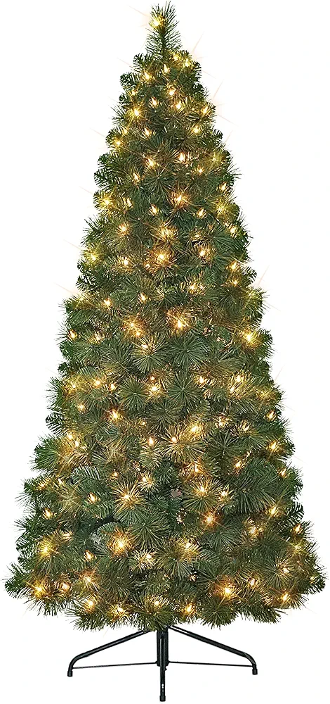 6.5 ft Pre-lit Wall Half Tree, 437 Tips, 150 UL Clear Incandescent Lights