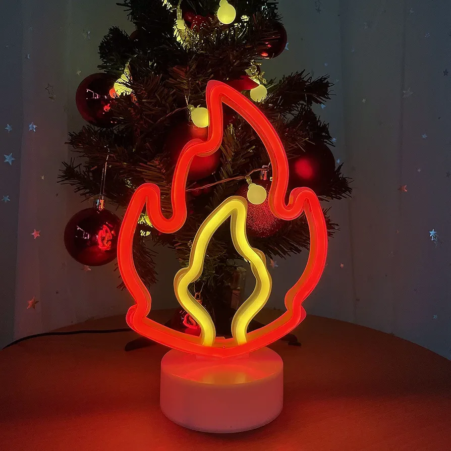 ENUOLI Flame Shaped Neon Sign,LED Neon Sign for Bedroom Red Flame Neon Lights USB/Battery Operated Neon Lamp Red Room Decor Light Up Neon Sign for Games Room Living Room Birthday Party Kids Gift