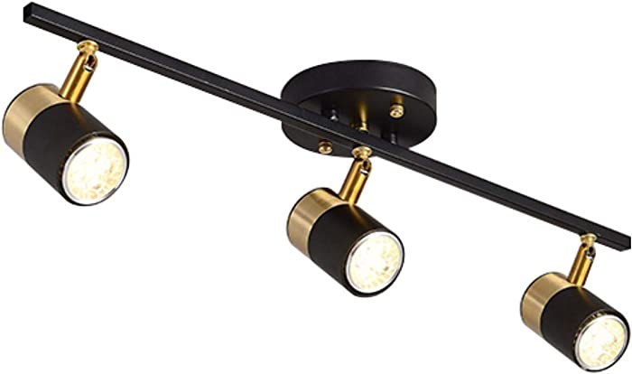 Fulesi 3-Light Track Lighting Black 3 Way Ceiling Spot Lighting with Rotatable Light Head & GU10 LED Bulbs, Indoor Adjustable Spotlight Fixtures for Living Room Hallway Studio (Black)