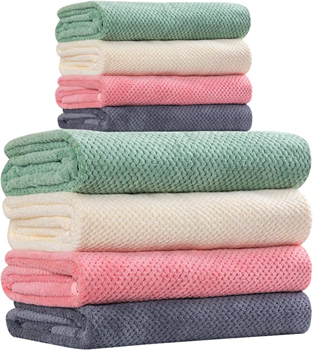 OLESTER Microfiber Bath Towels 4 Colors for Shower Pool Beach Bathroom Super Absorbent,Soft,Quick Dry,Lightweight,Plush(4 Bath Towels27.5 x 55" and 4 Hand Towels14 x 30"