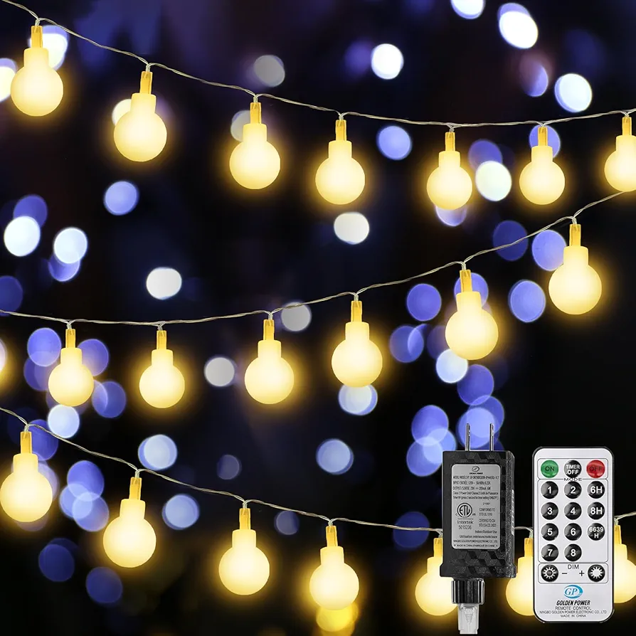 50ft Globe String Lights, 120 LED Plug in Hanging Lights for Bedroom with Remote, 8 Modes Mini Globe Fairy Lights for Indoor Outdoor Tree Tent Classroom Camping Decor, Warm White