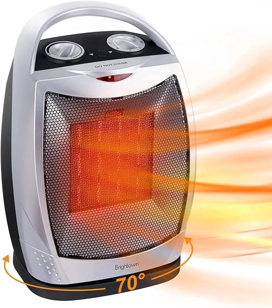 Portable Ceramic Space Heater 1500W/750W, 2 in 1 Oscillating Electric Room Heater with Tip-Over and Overheat Protection, 200 sq. Ft Fast Heating for Indoor Bedroom Office Desk Home