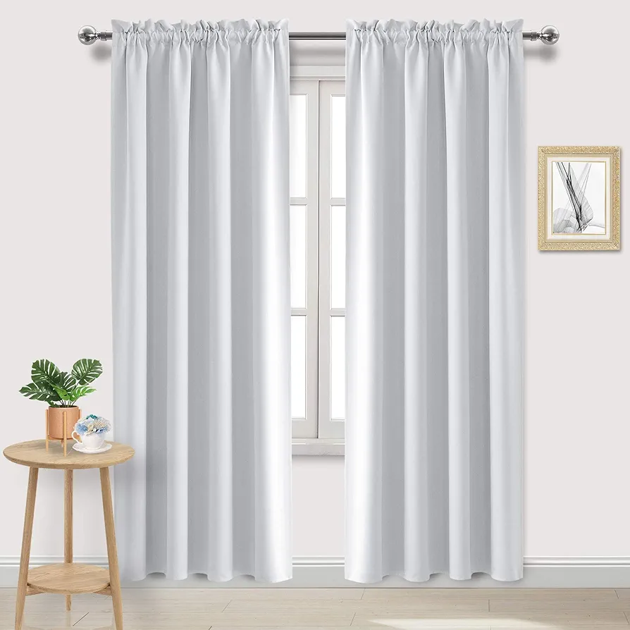 DWCN White Room Darkening Curtains for Bedroom, 60 x 84 inches Long - Energy Saving Privacy Window Drapes, Set of 2 Rod Pocket Curtain Panels