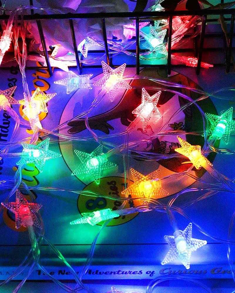 Star String Lights, Multicolor Star Fairy Light with 20FT 40LED Battery Operated Waterproof, Room Decor for Indoor Outdoor, Bedroom Bed Patio Garden, Christmas Wedding Party