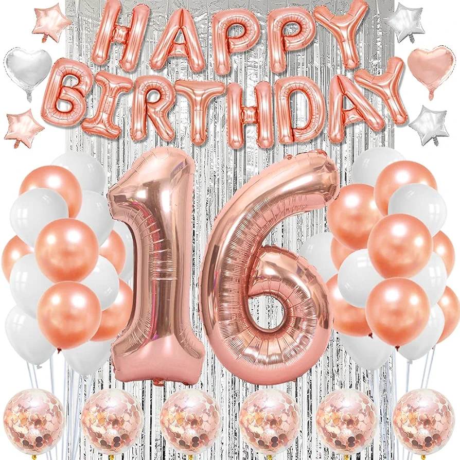 NORTHERN BROTHERS 16th Birthday Decorations for Her, Sweet 16 Birthday Balloons Rose Gold 16 Birthday Party Decorations for Women Happy 16th Birthday for Girls