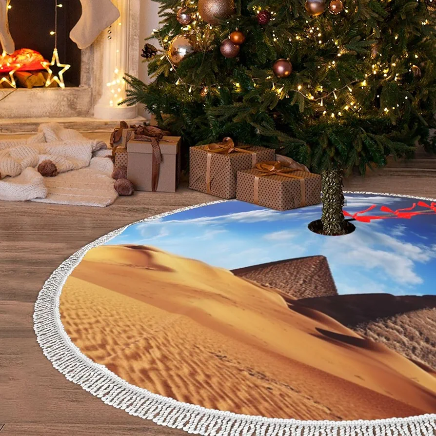 Christmas Tree Skirt with Tassel Desert Sky 36" Xmas Tree Skirts Tassel Tree Mat Ornament for Home Indoor Outdoor Room Holiday Decoration