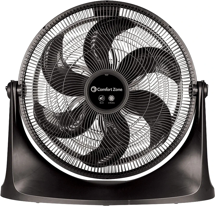 Comfort Zone PowrCurve High-Velocity Wall Mountable Floor Fan with 180-Degree Adjustable Tilt, 20 inch, 3 Speed, 6 Fan Blades (Wall Bracket Included), Ideal for Home, Bedroom, Dorm & Office, CZHV201BK