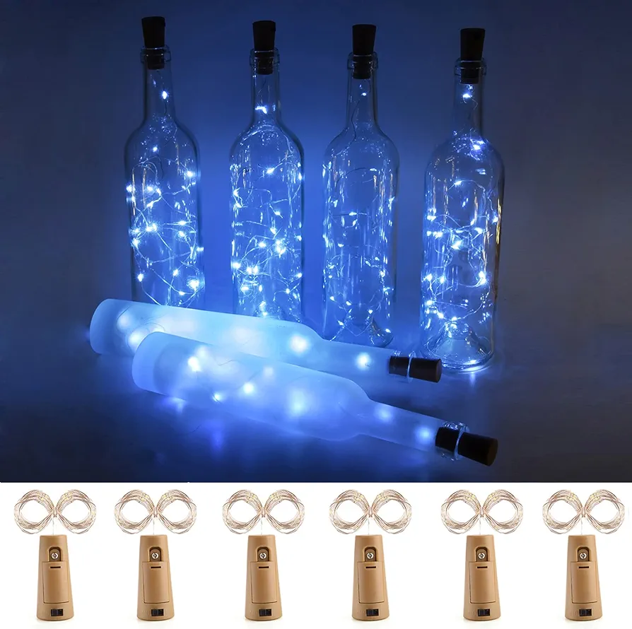 Wine Bottle Lights with Cork,6 Pack 20 LED Lights Battery Powered DIY Fairy Lights String for Party,Halloween,Christmas Indoor and Outdoor Home Decoration Waterproof Bottle Lights (Cold White)