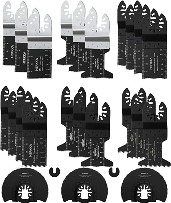 HERKKA 23 Metal Wood Oscillating Multitool Quick Release Saw Blades Compatible with Fein Multimaster Porter Cable Black & Decker Bosch Dremel Craftsman Ridgid Ryobi Makita Milwaukee Dewalt Rockwell