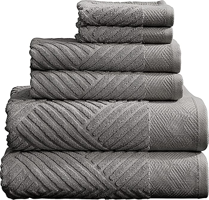 100% Cotton Soft Towel Set | Quick Dry and Highly Absorbent | Textured Bath Towels Hand Towels and Washcloths | Brooklyn Collection (6 Piece Set, Ultimate Grey)