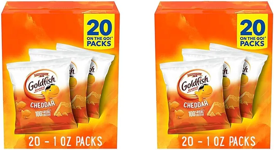 Goldfish Cheddar Cheese Crackers, Baked Snack Crackers, 1 oz On-the-Go Snack Packs, 20 Count Box (Pack of 2)