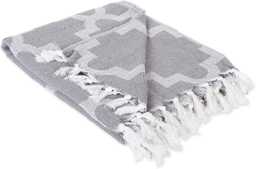 DII Modern Moroccan Cotton Blanket Throw with Fringe for Couch, Chair, Guest Room, Picnic, Camping, Beach, & Everyday Use, 50x60, Gray