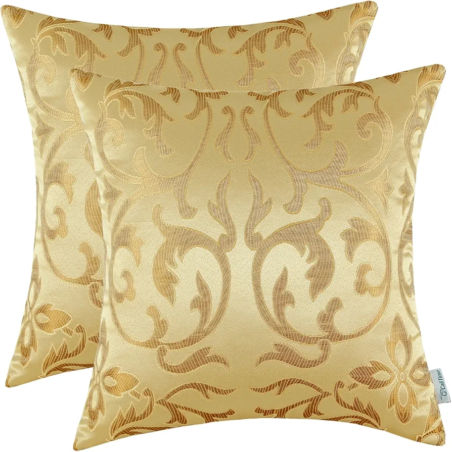 CaliTime Pack of 2 Throw Pillow Covers Cases for Couch Sofa Home Decoration Vintage Floral Two Tone Contrast Both Sides 18 X 18 Inches Yellow Gold