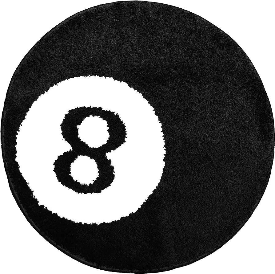 8 Ball Rug - 32 inch White & Black Hypebeast Rug - Cool Rugs and Aesthetic Rugs for Bedroom & Living Room - Y2K Rug for Y2K Room Decor