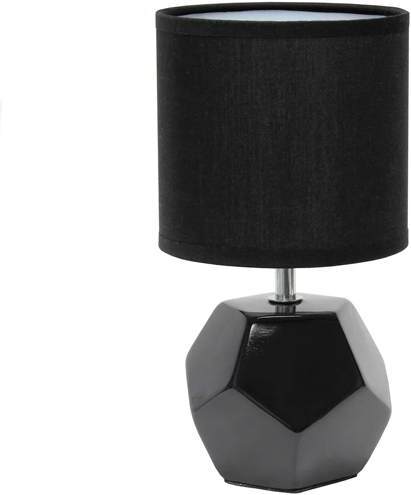 Simple Designs LT2065-BLK Round Prism Mini Table Lamp with Matching Fabric Shade, Black