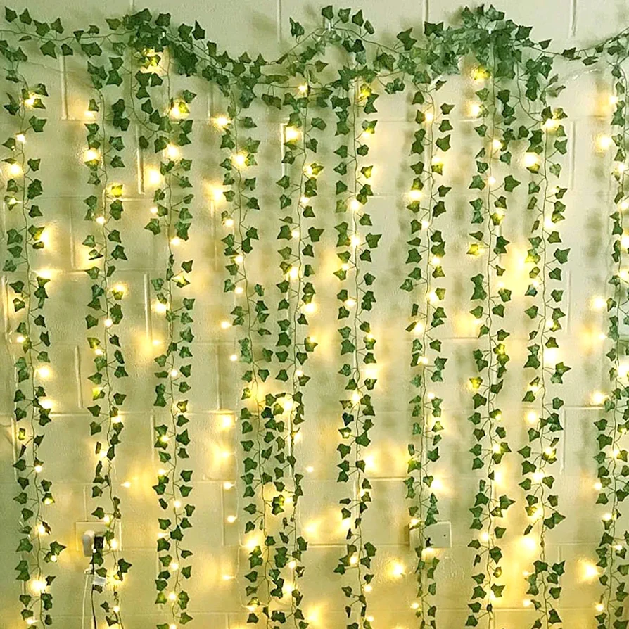 12 Packs Artificial Ivy, 84FT Garland Hanging Plants Fake Vines with 200 LED String Light for Bedroom Wedding Party Garden Wall Room Home Decor