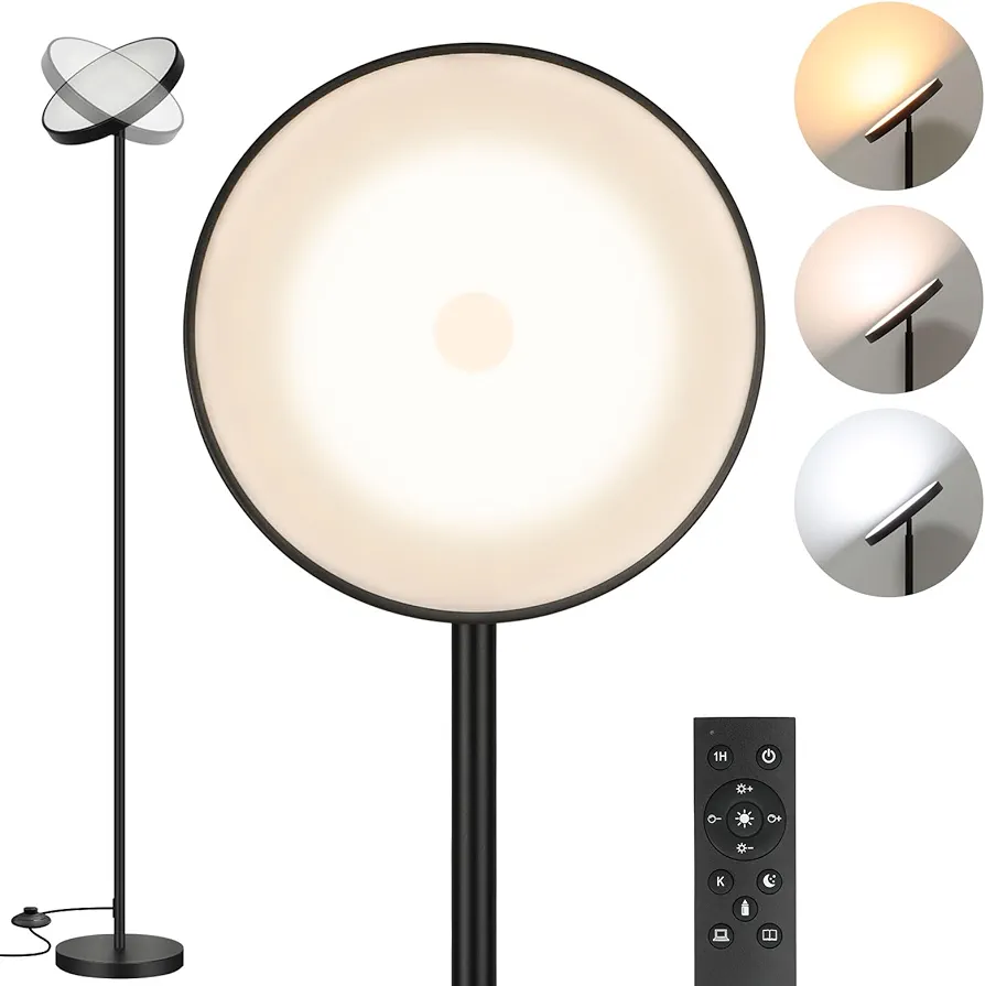 Floor Lamp, 2400LM Bright Floor Lamp for Living Room, LED Modern Torchiere Floor Lamp with 2700K-6000K Stepless Dimming, 69" Tall Standing Lamp with Remote & Foot Switch for Bedroom Office