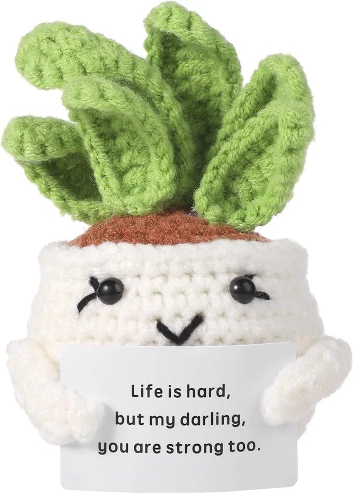 Positive Cactus Crochet, Funny Positive Potato Knitted Handmade Cactus Doll Plant Toy with Encouraging Card Cute Ornaments Mini Emotional Support Life Gift for Room Office Desktop Decor