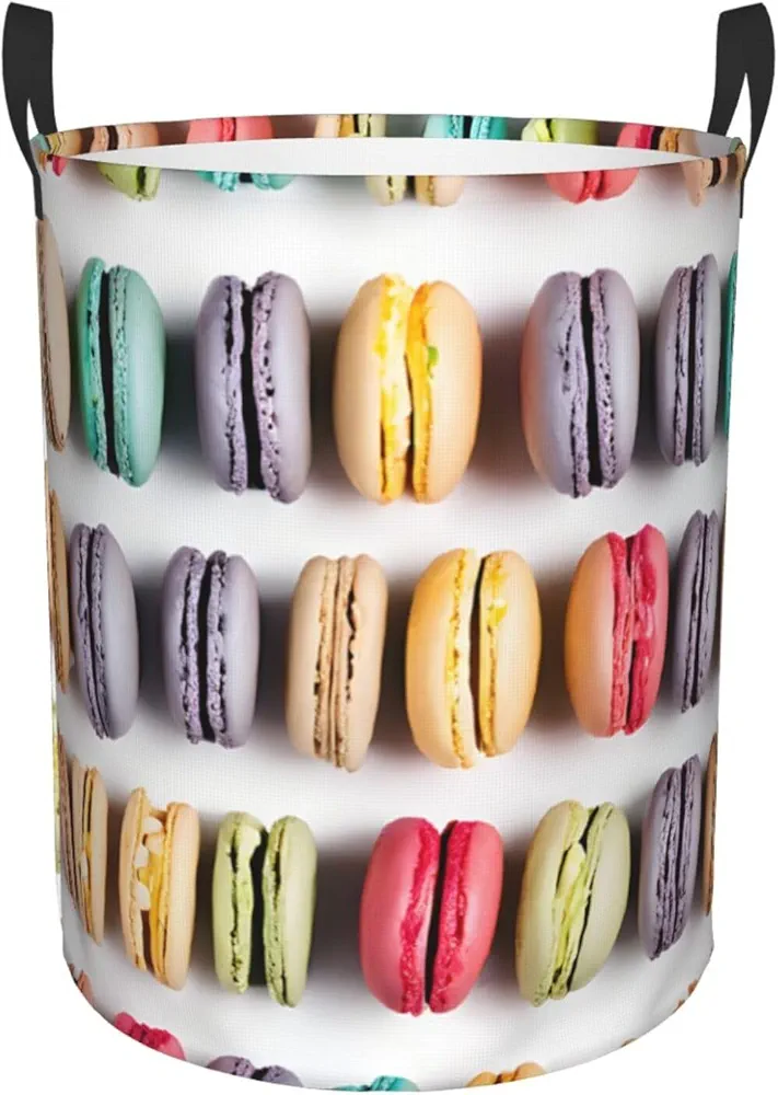 Laundry Baskets with Handles Waterproof Small inches Storage Basket, Collapsible Laundry Hampers, Laundry Room Organization & Apartment Essentials - Macaron Biscuit Flavored Pastries