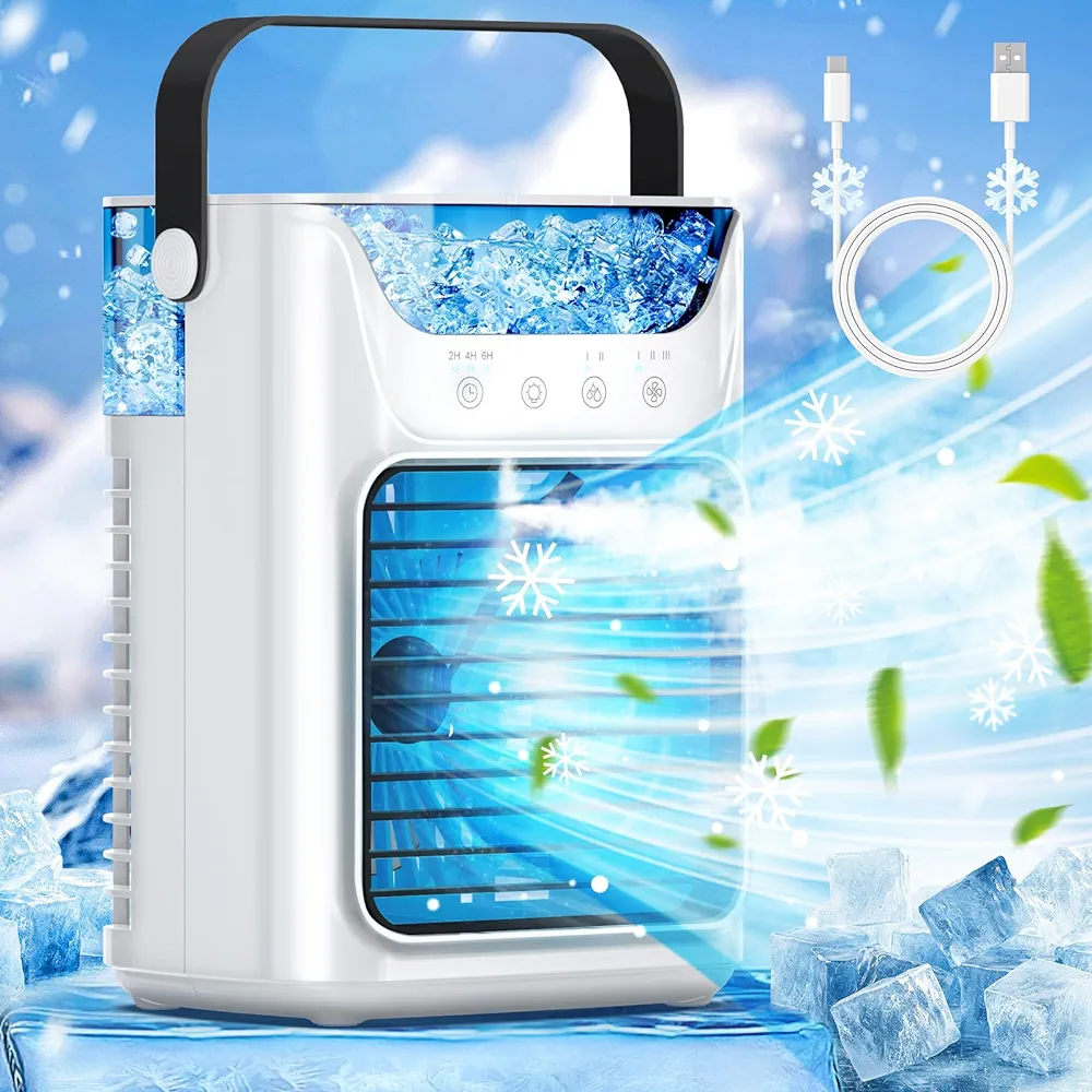 Portable Air Conditioners Fan, 3 Speed Fast Cooling Evaporative Air Cooler, LED Light Water Tank Personal Air Conditioner, USB Cooling Fan,HomeBedroom