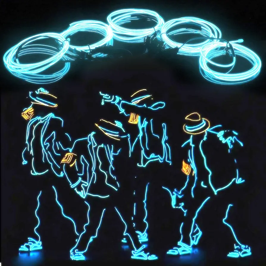 EL Wire-5 in 1 Meter Portable Neon Rope Lights Strip-Wearable Battery Pack Body Lights-360°Illumination-Super Bright-Cuttable-DIY Halloween Christmas Festival Party Game Room Cosplay Costume(Ice Blue