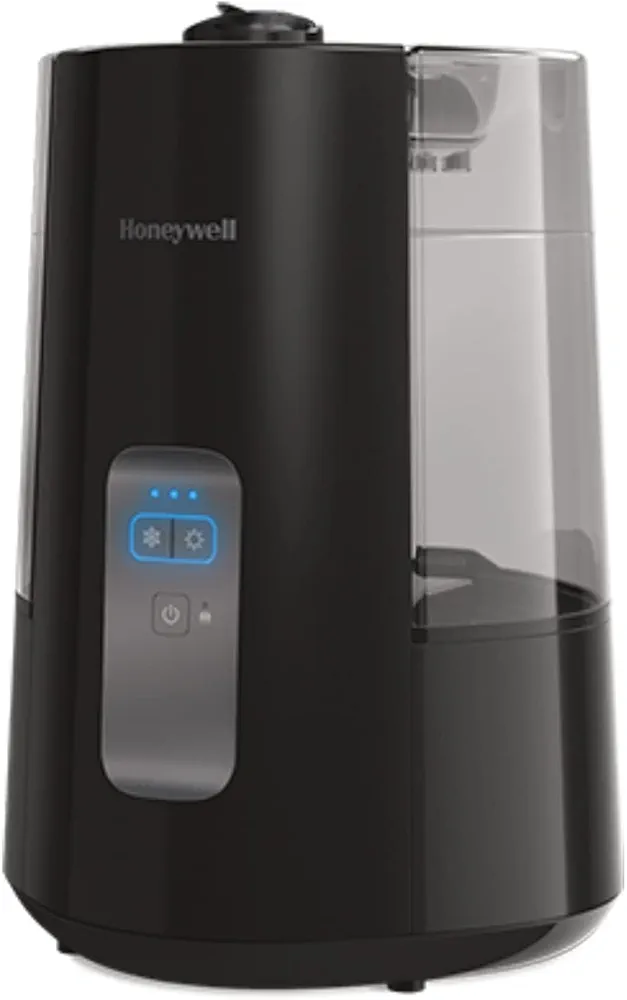 Honeywell Dual Comfort Cool + Warm Mist humidifier. Humidifier for bedroom, office, living room and home. Provides temporary relief from dry air discomforts - Black, HWC775B