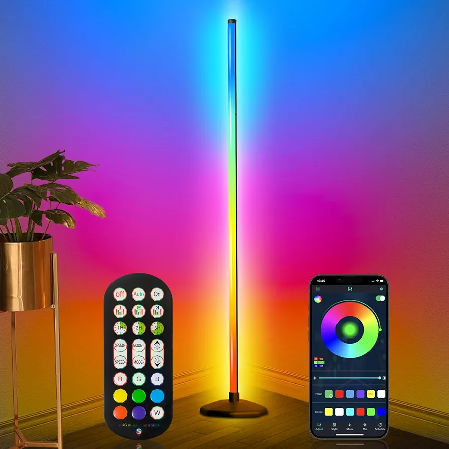 Corner Floor Lamp, Smart RGB LED Corner Lamp with Spotlight,16 Million Colors Changing LED Floor Lamp with App and Remote Control,Music Sync & Timer Mood Lighting for Living Room