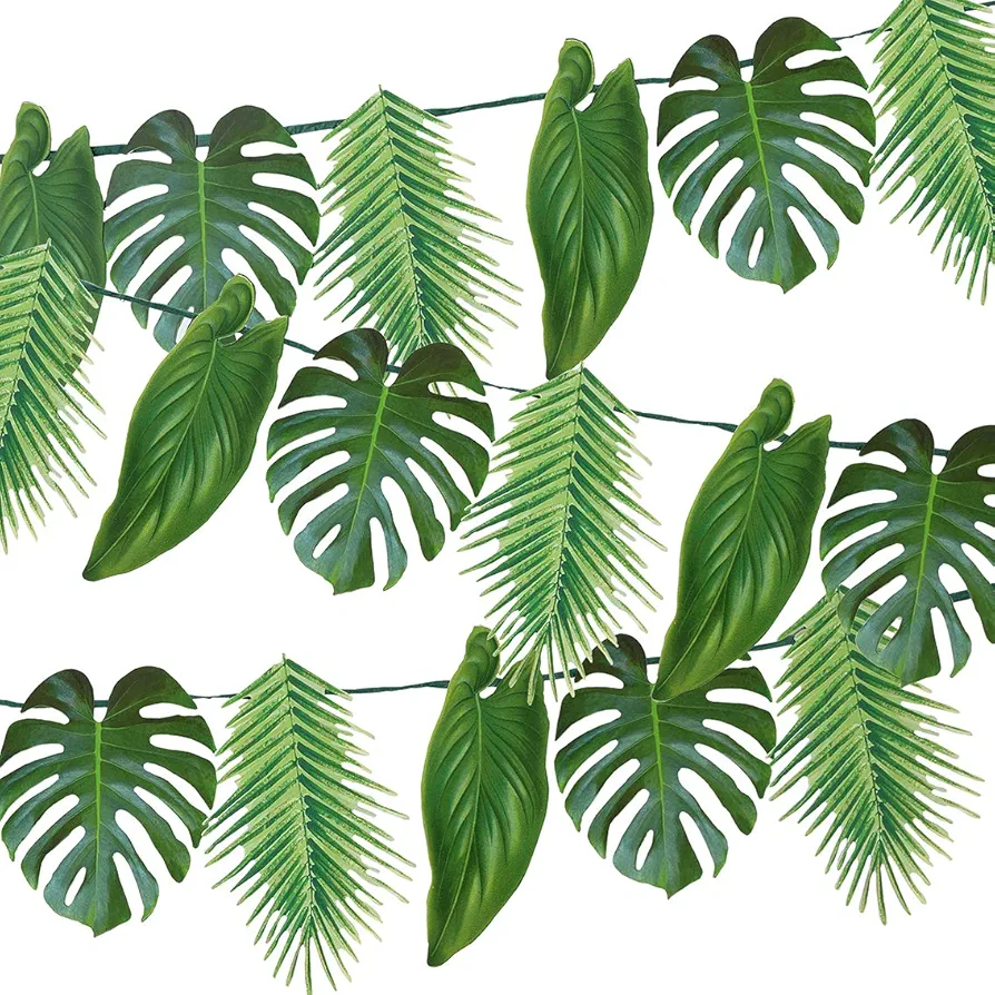 Tropical Palm Leaf Garland Party Decorations, Length 2.6M, 8.5 FT, Green