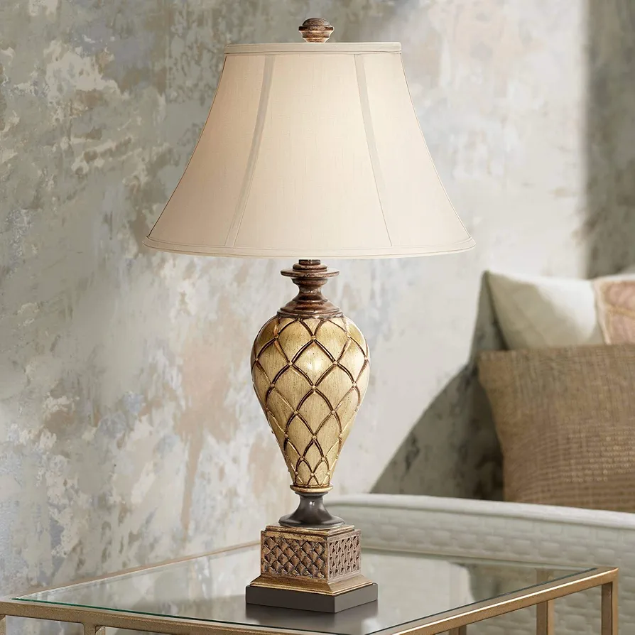 Barnes and Ivy Theron Traditional Style Table Lamp 27.5" Tall Antique Gold Bronze Urn Cream Flared Bell Shade Decor for Living Room Bedroom House Bedside Nightstand Home Office Entryway