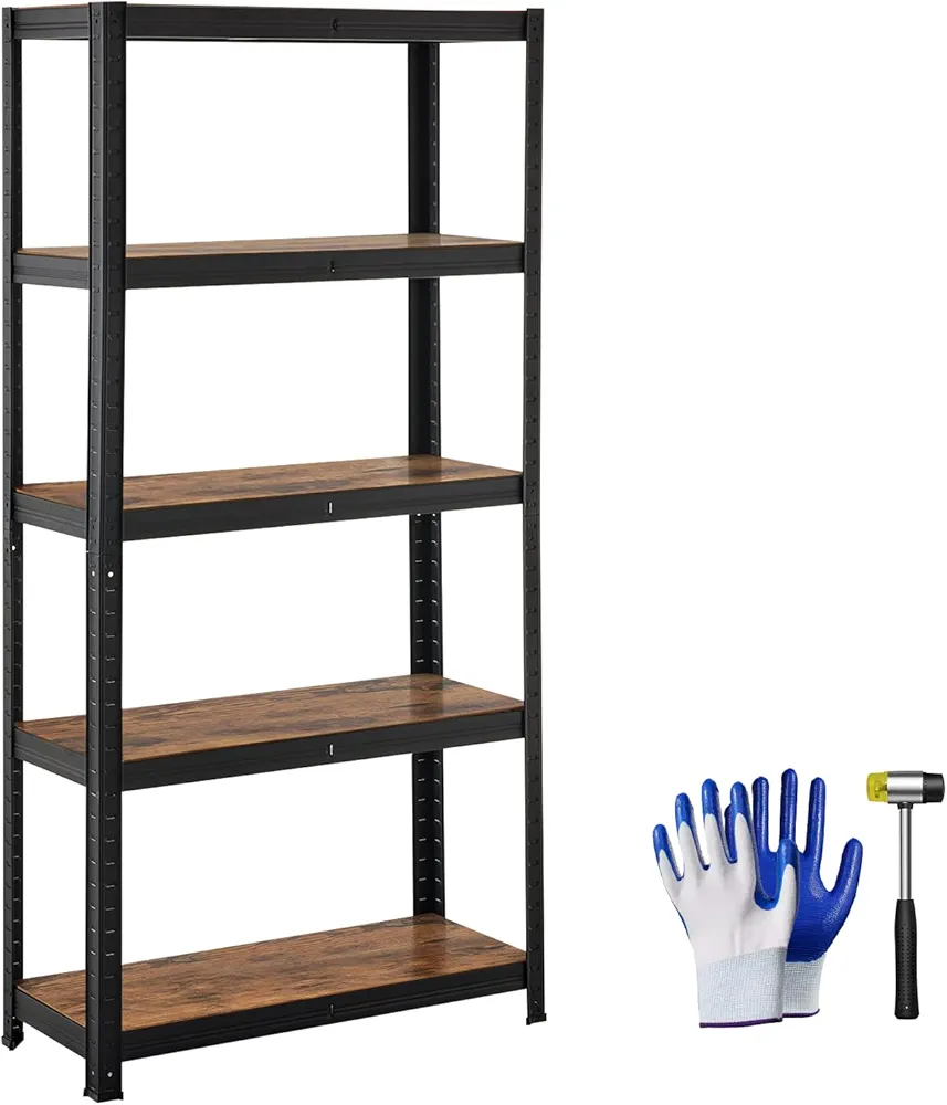 5 Tier Storage Shelves, 30" W x 12" D x 60" H Pantry Closet Storage Shelves, Adjustable Storage Shelving Unit for Living Room, Kitchen Garage Office, Rustic Brown and Black, 1 Pack