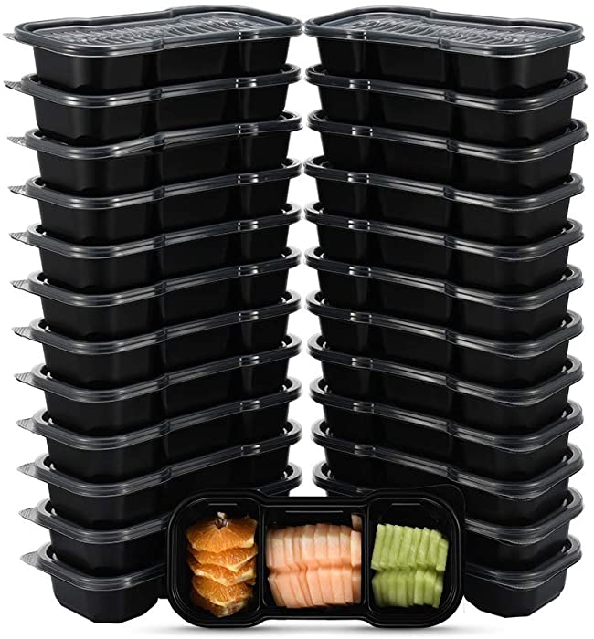 OTOR 25 Pack Meal Prep Containers Reusable Stackable Bento Boxes 3 Compartments with Clear Airtight Lids Food Grade Lunch Boxes Travel Containers BPA Free Dishwasher, Microwave, Freezer Safe 16OZ