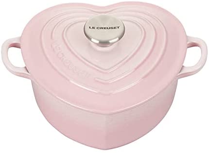 Le Creuset Signature Enameled Cast Iron Figural Heart Cocotte, 2 Quart, Shell Pink with Stainless Steel Knob