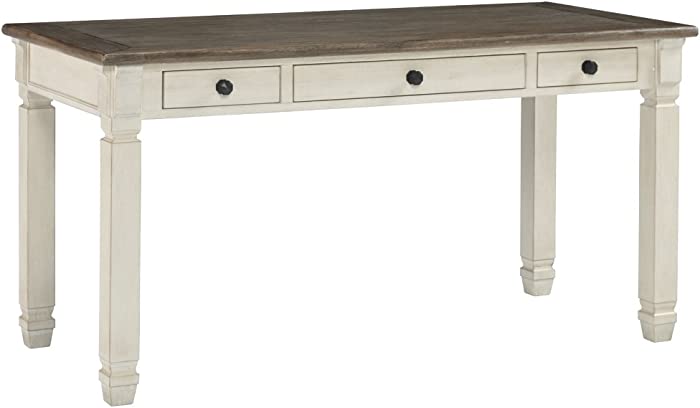 Signature Design by Ashley Bolanburg Farmhouse 60" Home Office Writing Desk with Drawers, Whitewash