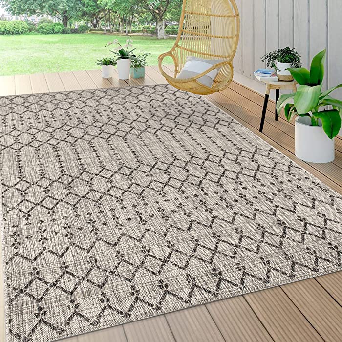 JONATHAN Y Ourika Moroccan Geometric Textured Weave Indoor/Outdoor Gray/Black 8 ft. x 10 ft. Area Rug, Bohemian,EasyCleaning,HighTraffic,LivingRoom,Backyard, Non Shedding