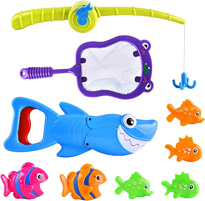 Bath Toys Baby Bath Essentials Fishing Pole Games Swimming Shark Grabber Water Table Pool Bath Time Infant Bathtub Toy Set Non Toxic Mold Free Bath Toys for Kids Ages 3 4 5 6 7 8 Boys Girls